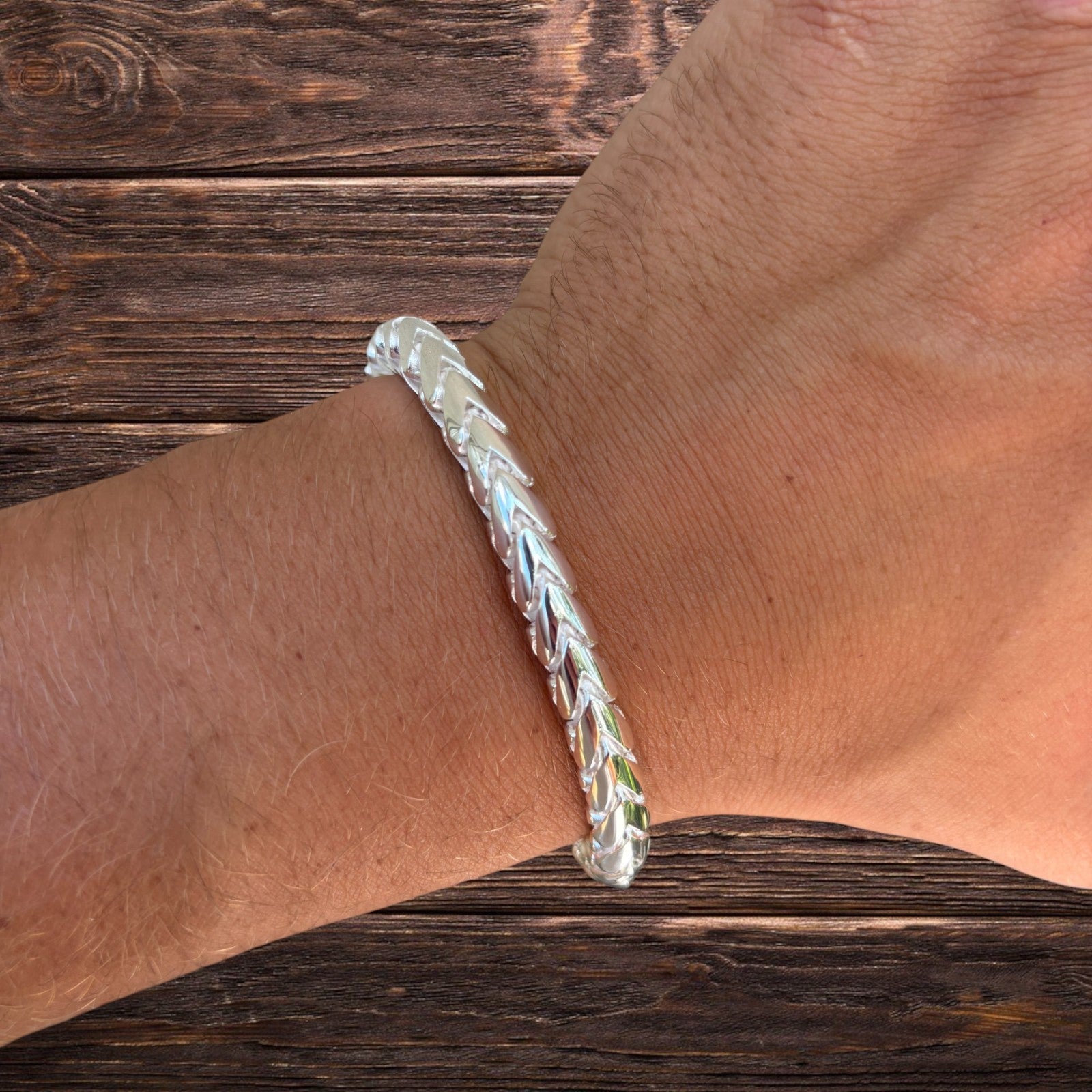 925 Sterling Silver 7mm Rounded Franco Bracelet W. Box Clasp