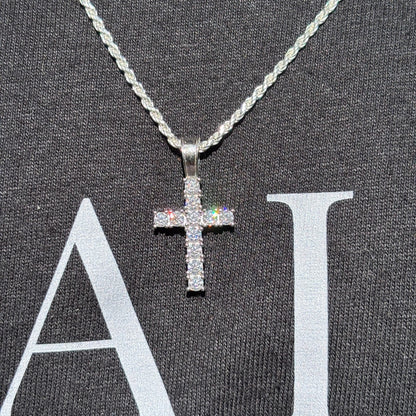 925 Sterling Silver Small Tennis Cross Pendant With Moissanite - Small