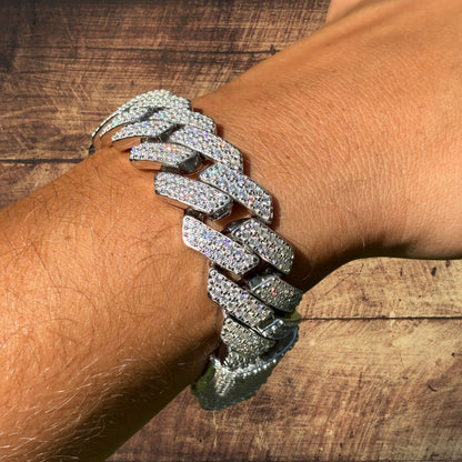 925 Sterling Silver 20mm Moissanite Cuban Prong Bracelet