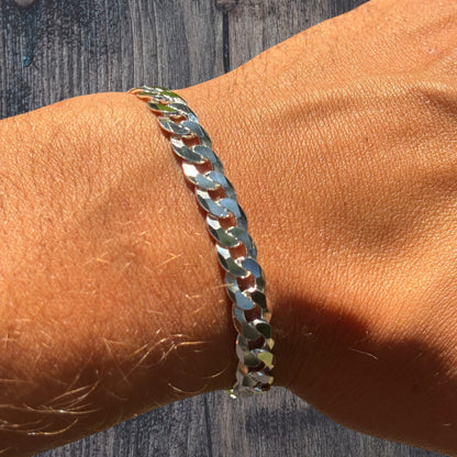 925 Sterling Silver 8mm Flat Curb Bracelet