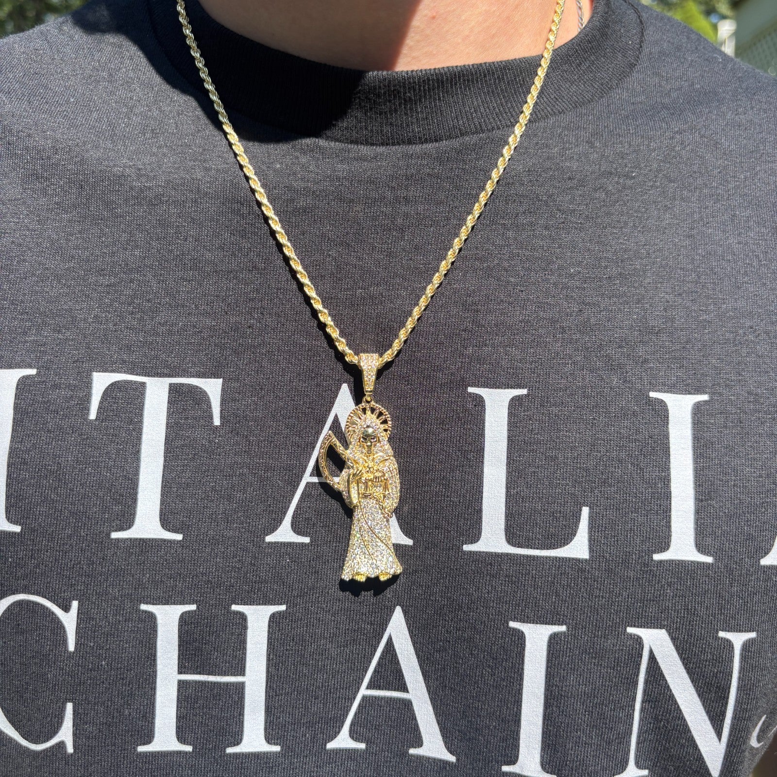 925 Sterling Silver Grim Reaper Pendant With Moissanite