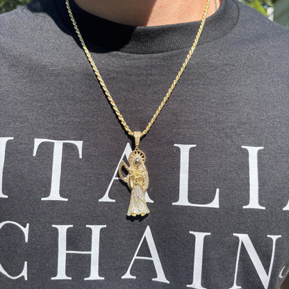 925 Sterling Silver Grim Reaper Pendant With Moissanite