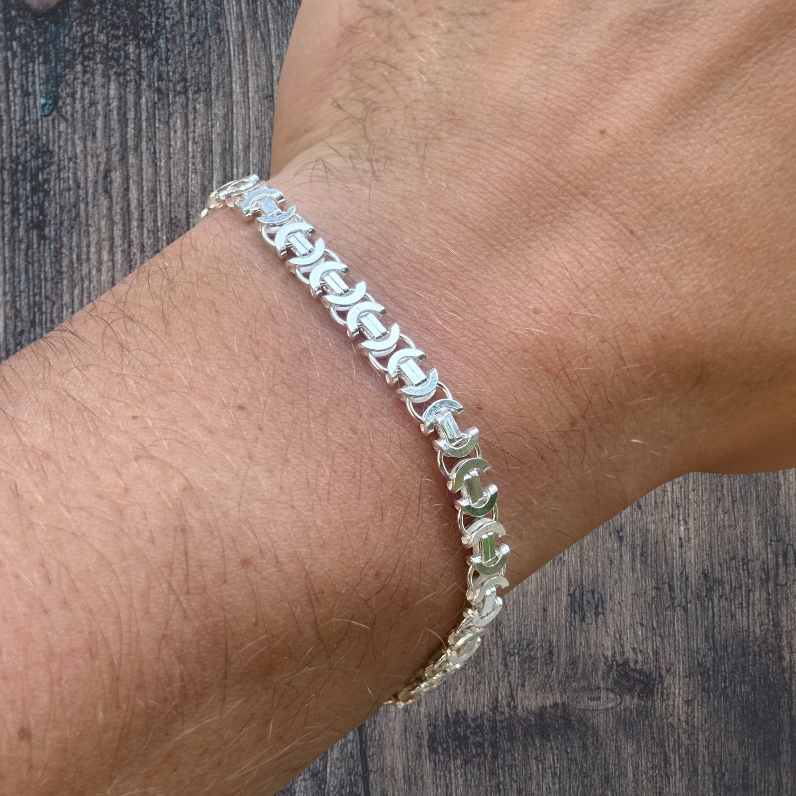 925 Sterling Silver 5mm Flat Byzantine Bracelet