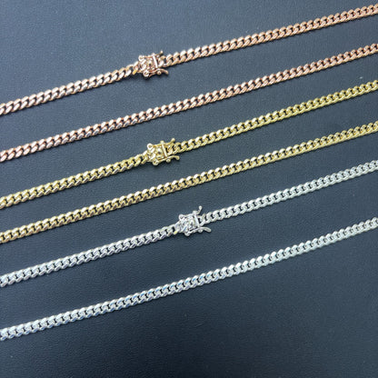 925 Sterling Silver 4mm Miami Cuban W. Box Clasp Chain Necklace