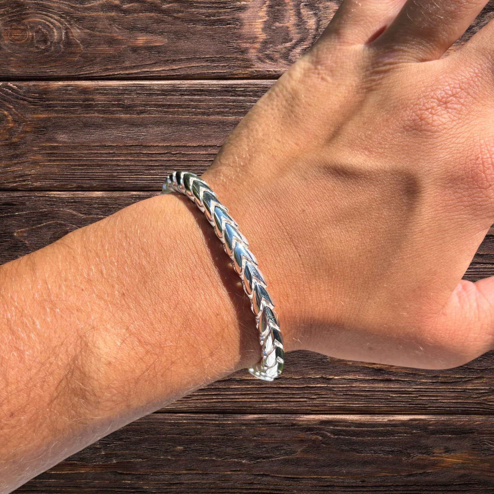 925 Sterling Silver 7mm Rounded Franco Bracelet W. Box Clasp