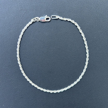 925 Sterling Silver 2mm Diamond Cut Rope Bracelet