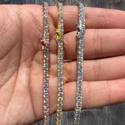 925 Sterling Silver 3mm Tennis Chain Necklace - CZ Or Moissanite