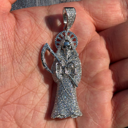 925 Sterling Silver Grim Reaper Pendant With Moissanite