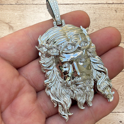 925 Sterling Silver Jesus Pendant With Moissanite - Large