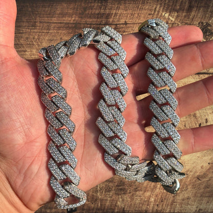 925 Sterling Silver 20mm Moissanite Miami Cuban Prong Chain Necklace