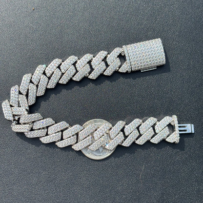 925 Sterling Silver 16mm Moissanite Cuban Prong Bracelet