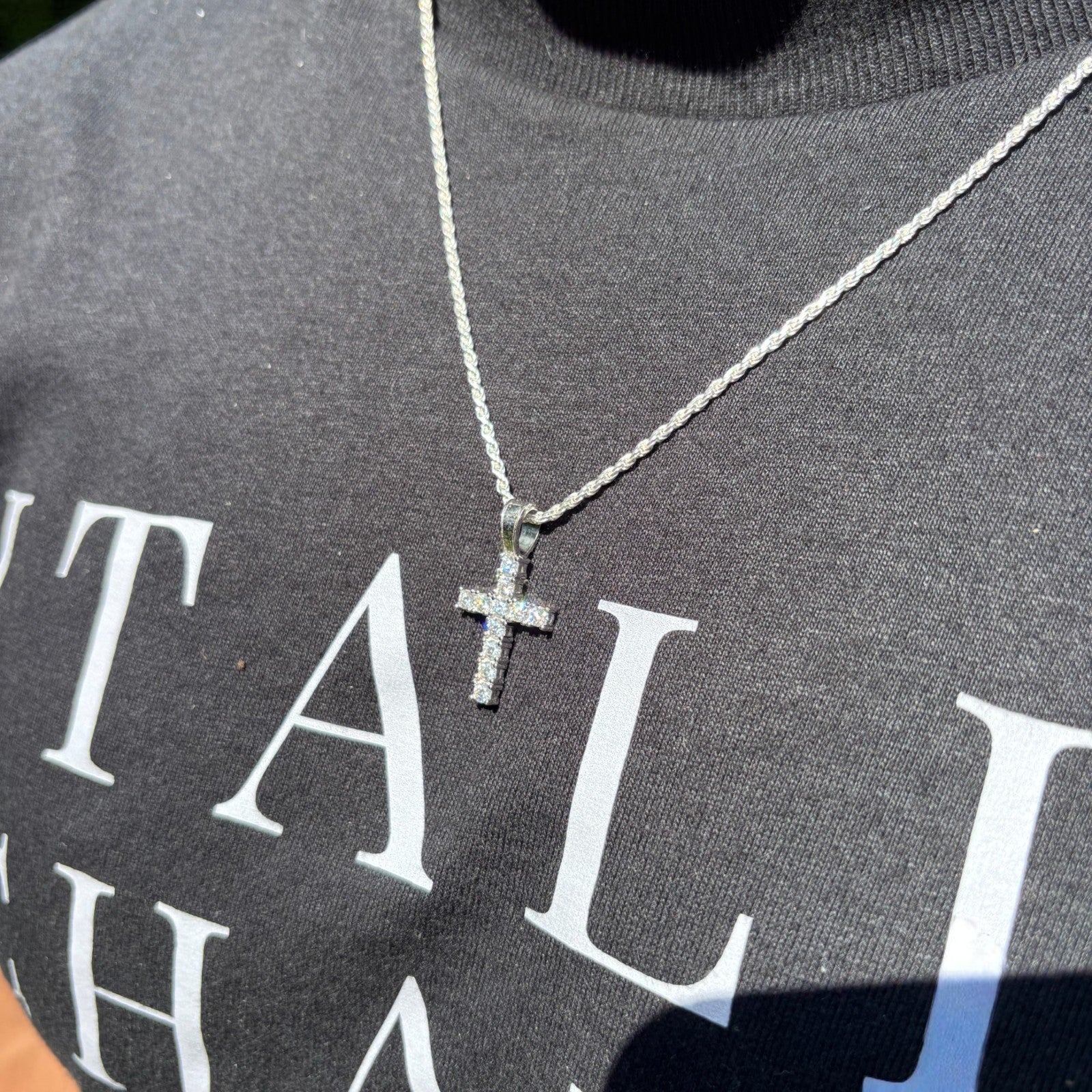 925 Sterling Silver Small Tennis Cross Pendant With Moissanite - Small