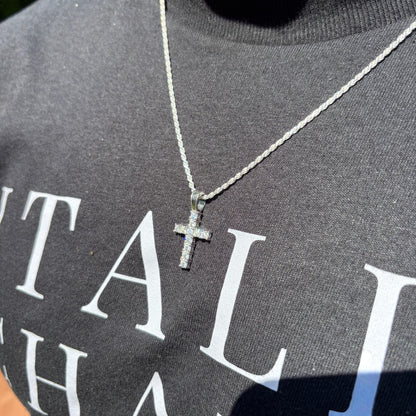 925 Sterling Silver Small Tennis Cross Pendant With Moissanite - Small