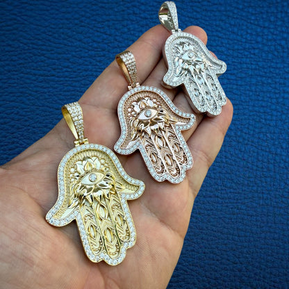 925 Sterling Silver Hamsa Hand Pendant With Moissanite - Large