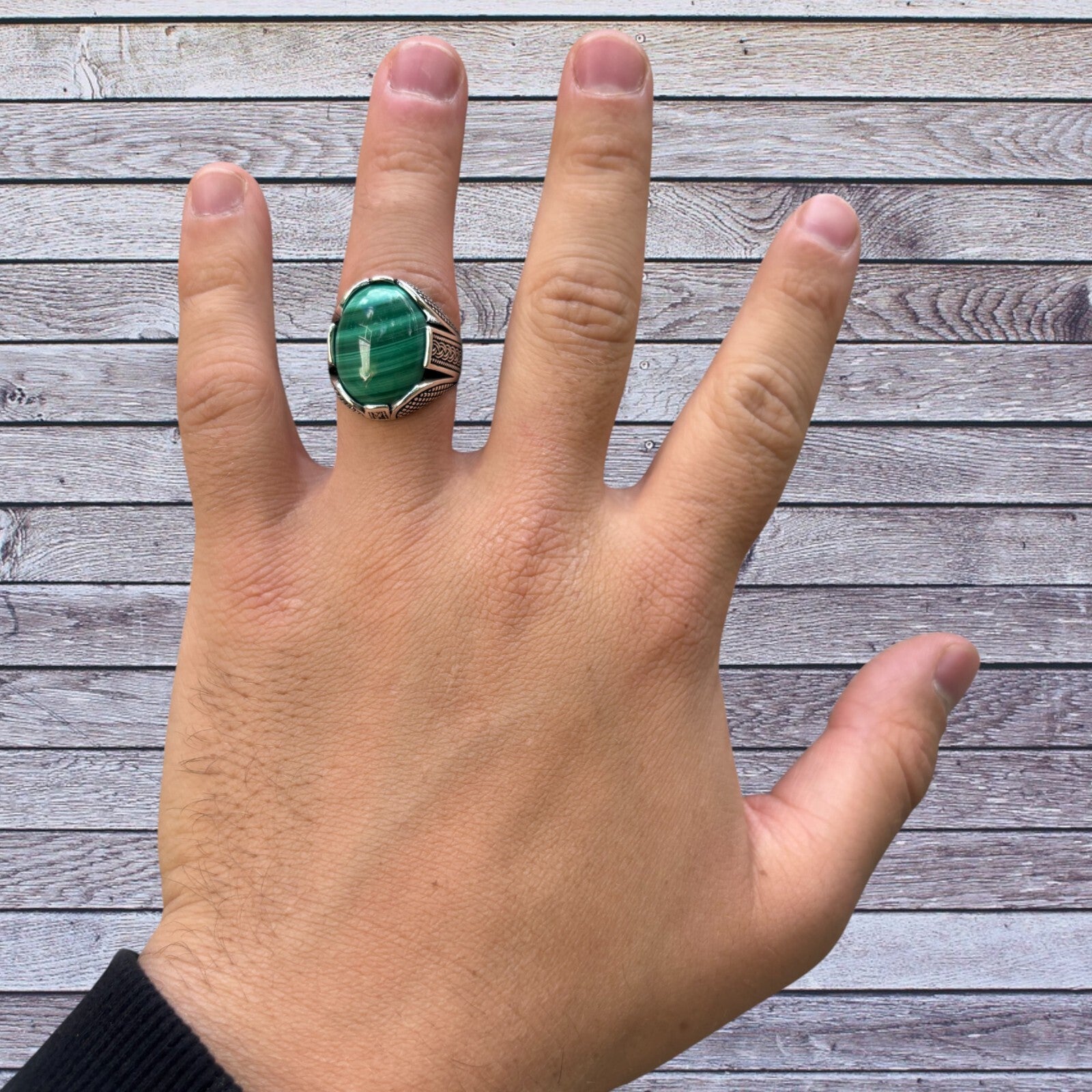 925 Sterling Silver Green Malachite Ring