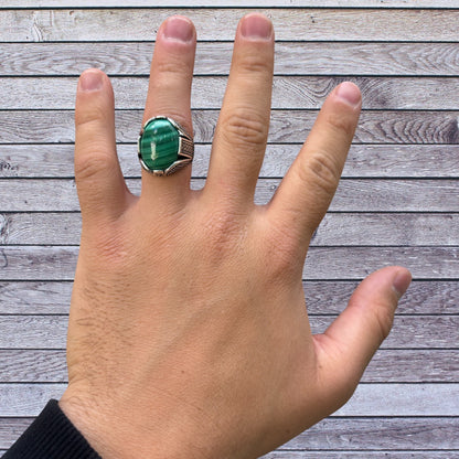 925 Sterling Silver Green Malachite Ring