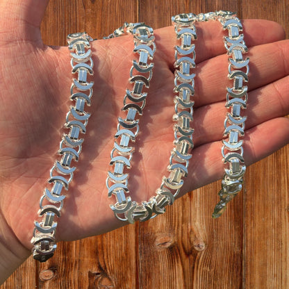 925 Sterling Silver 10mm Flat Byzantine Chain Necklace