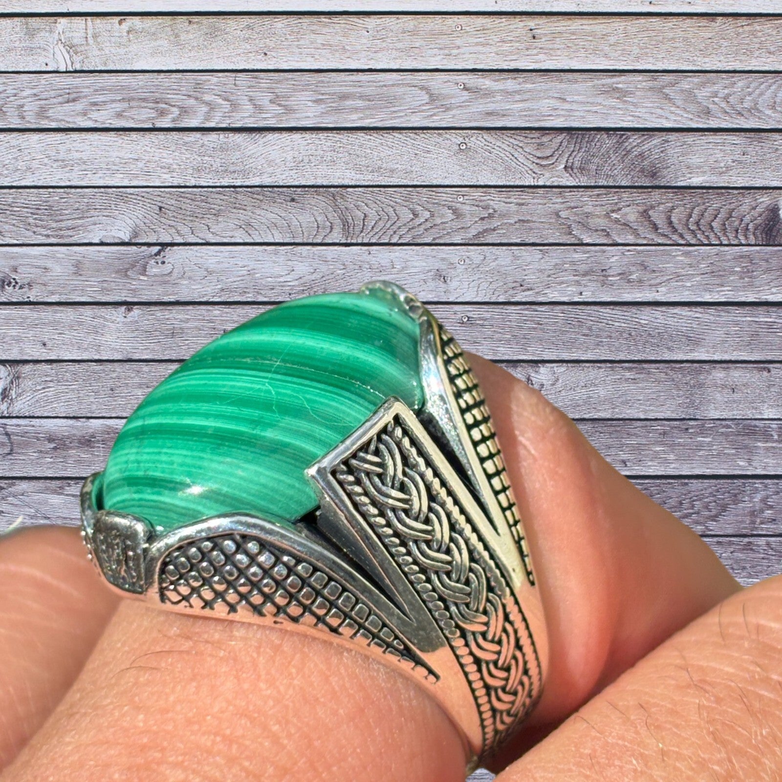 925 Sterling Silver Green Malachite Ring