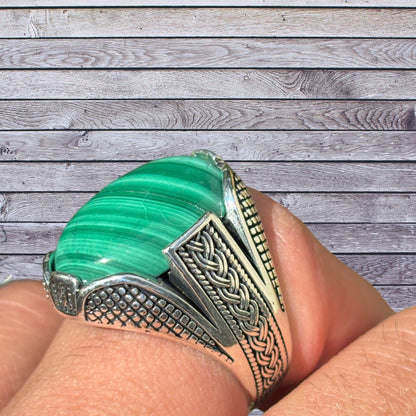 925 Sterling Silver Green Malachite Ring
