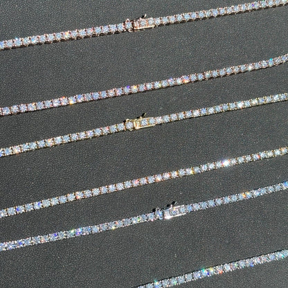 925 Sterling Silver 3mm Tennis Chain Necklace - CZ Or Moissanite