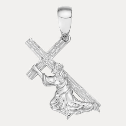 925 Sterling Silver Jesus Carrying Cross Pendant - Large