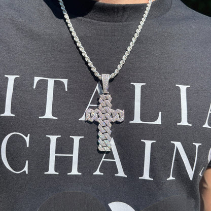 925 Sterling Silver Cuban Prong Cross With Moissanite - Large