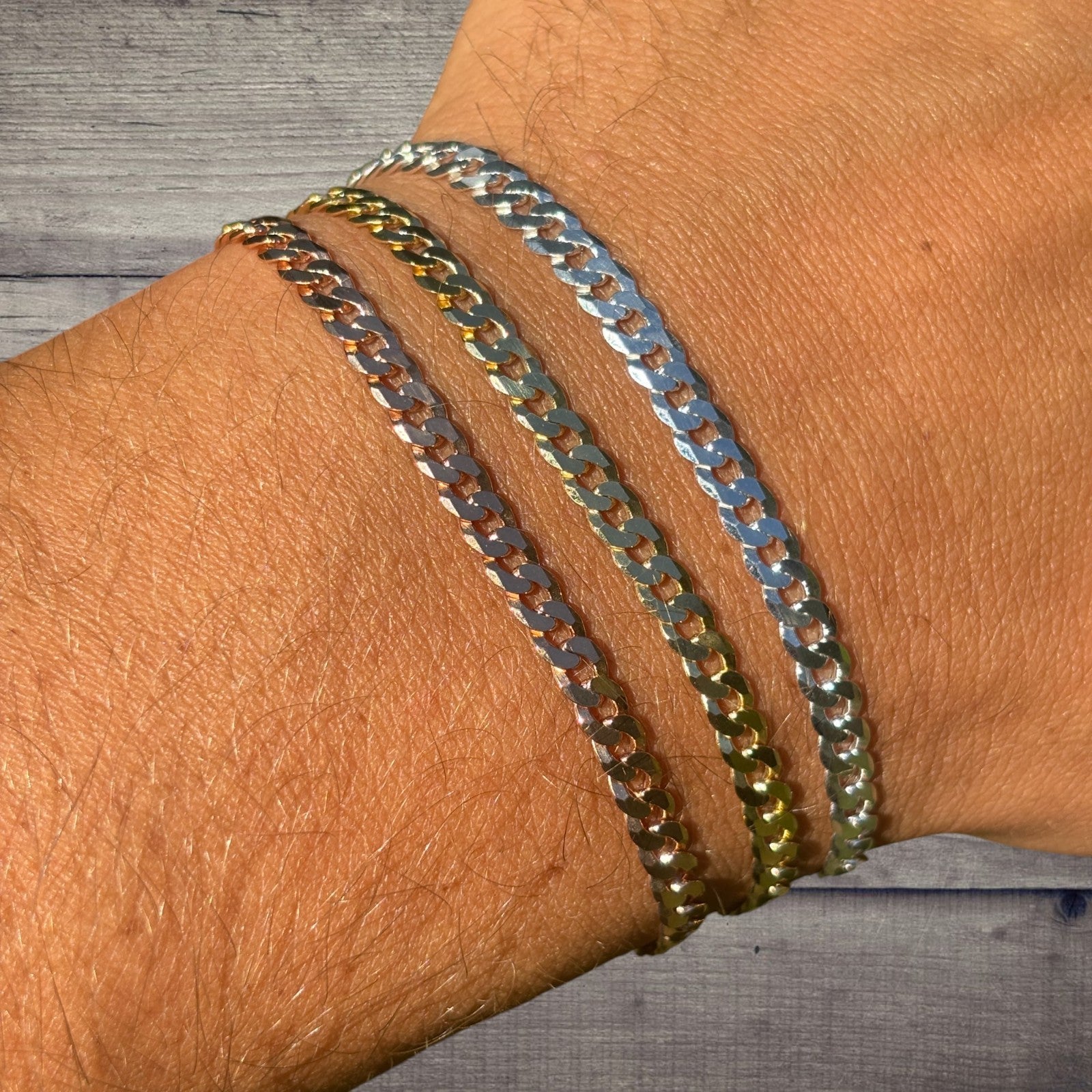 925 Sterling Silver 4mm Flat Curb Bracelet