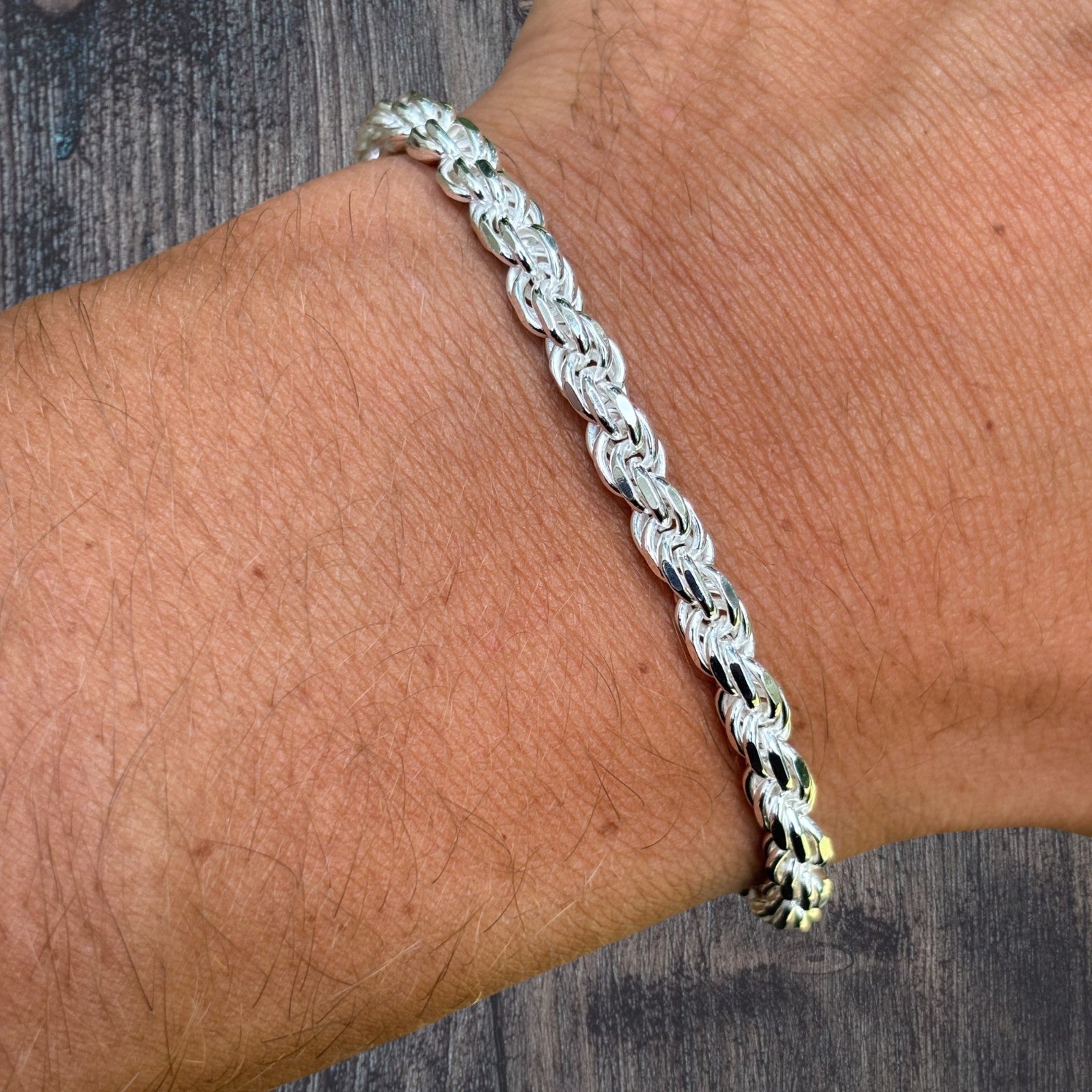 925 Sterling Silver 5mm Diamond Cut Rope Bracelet