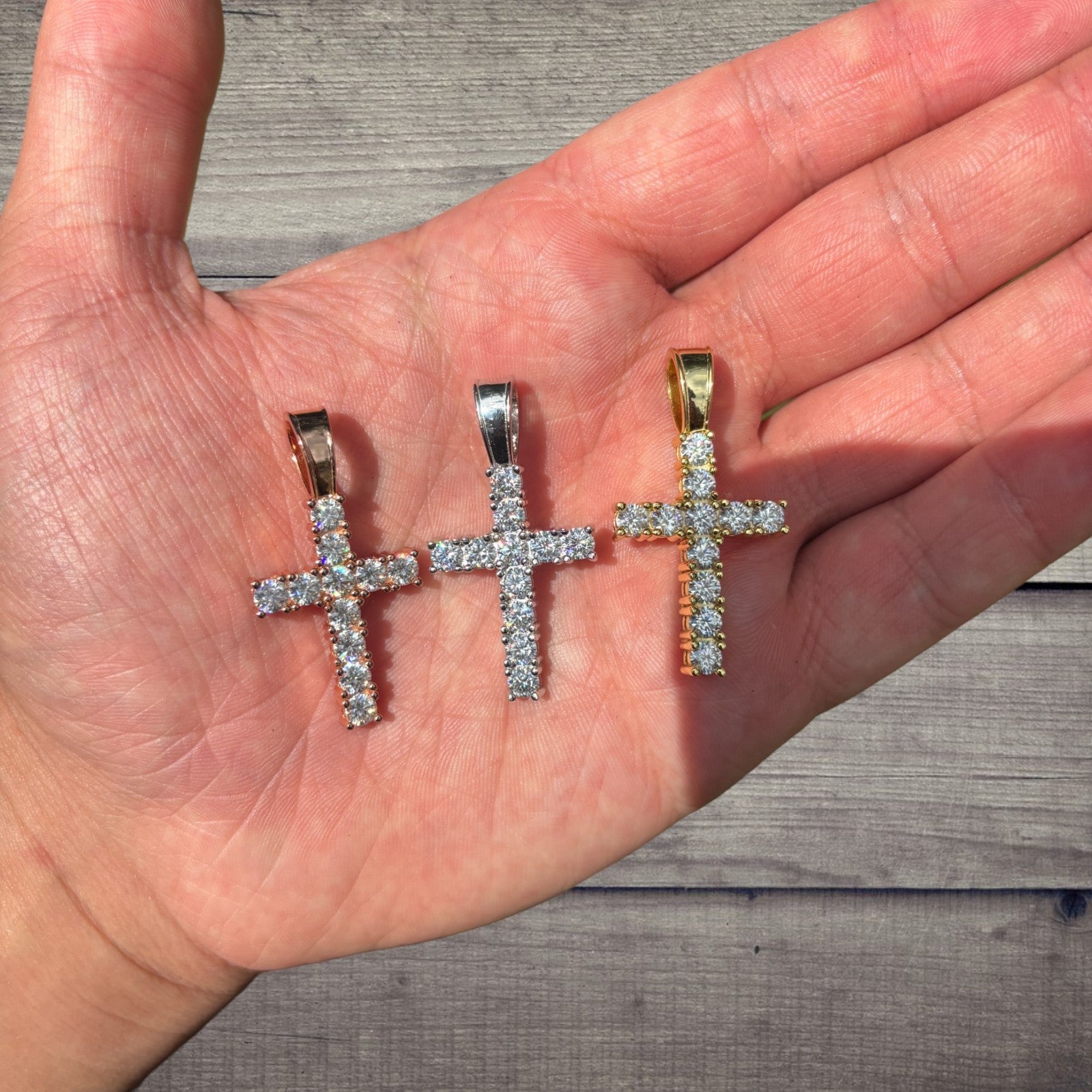 925 Sterling Silver Small Tennis Cross Pendant With Moissanite - Medium