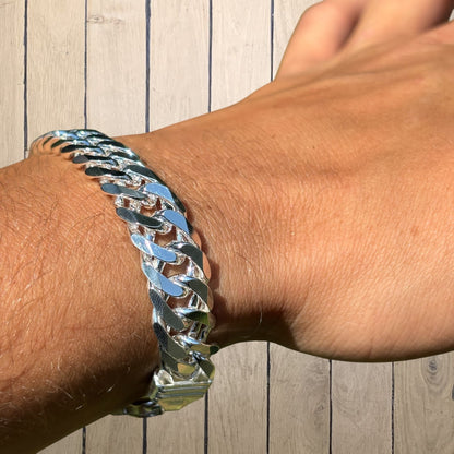 925 Sterling Silver 12mm Double Curb Bracelet