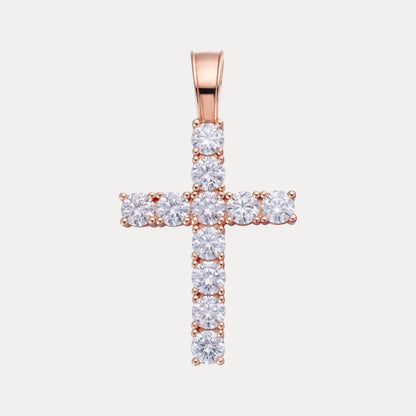 925 Sterling Silver Small Tennis Cross Pendant With Moissanite - Medium