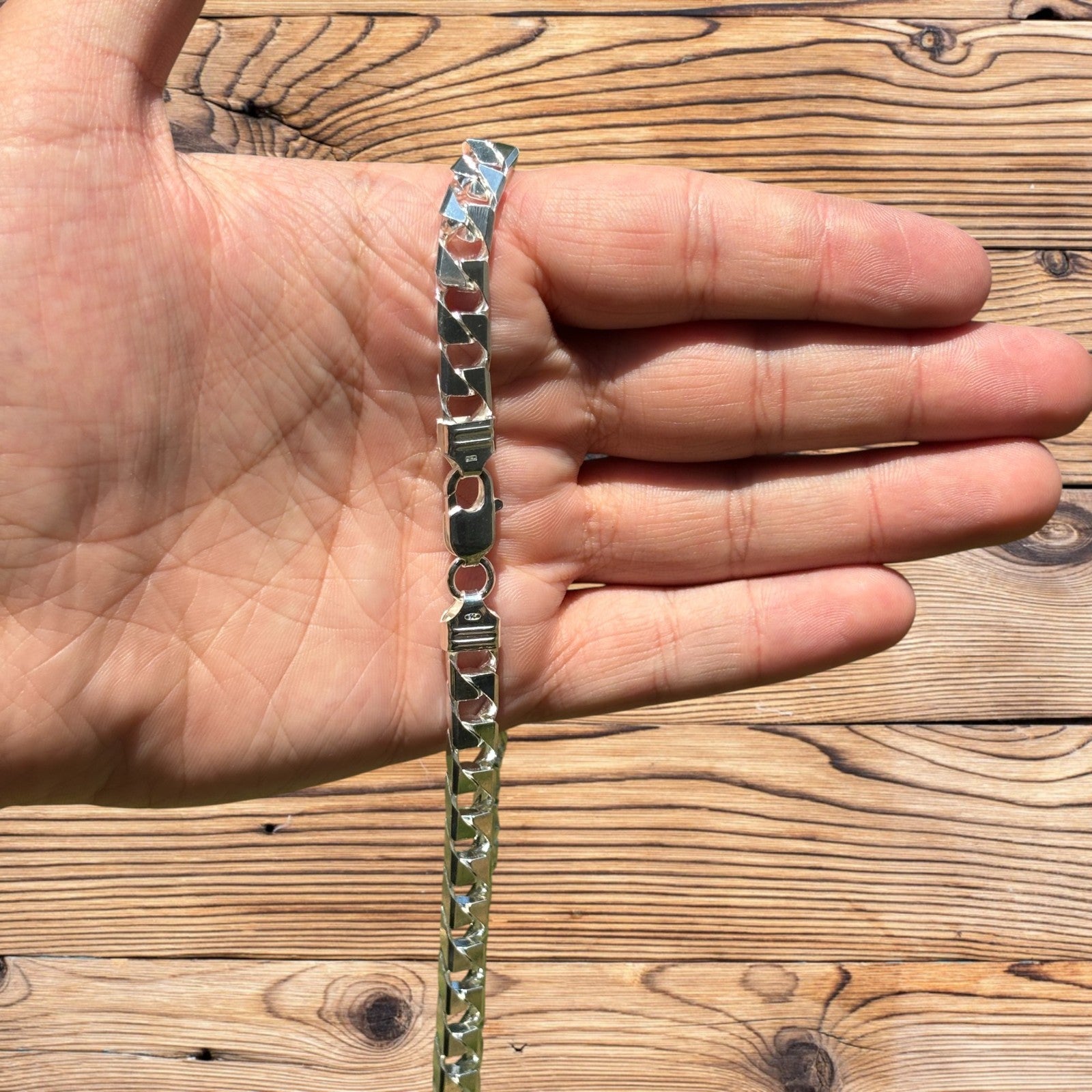 925 Sterling Silver 8mm Square Curb Chain Necklace