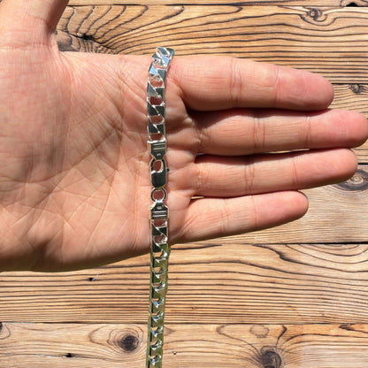925 Sterling Silver 8mm Square Curb Chain Necklace