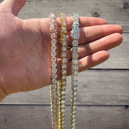 925 Sterling Silver 7mm Tennis Chain Necklace - CZ Or Moissanite