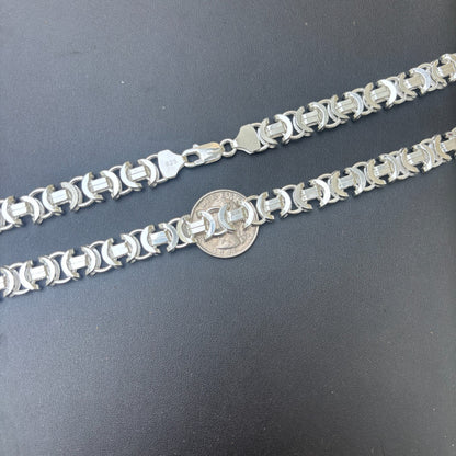 925 Sterling Silver 10mm Flat Byzantine Chain Necklace