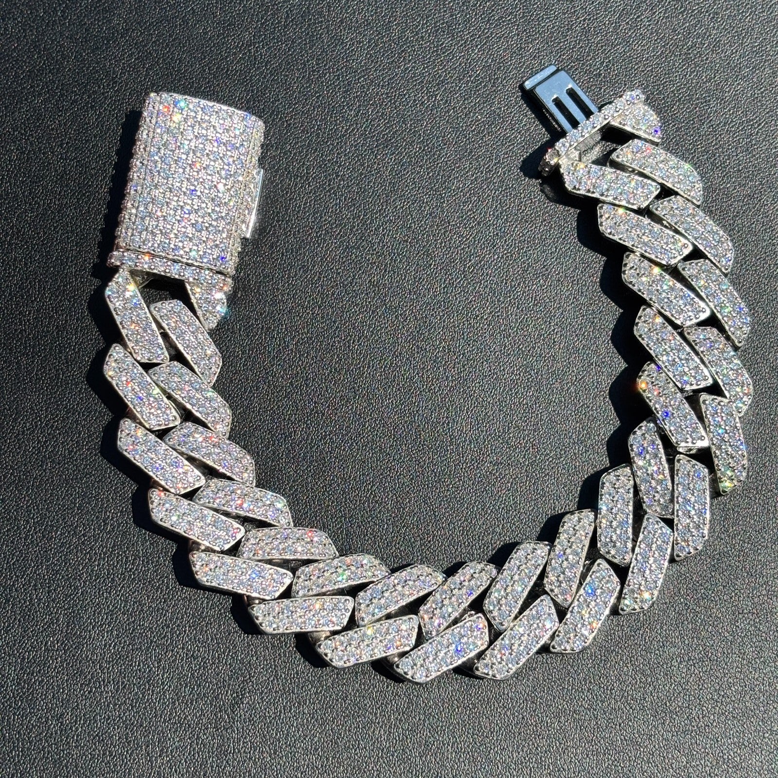 925 Sterling Silver 20mm Moissanite Cuban Prong Bracelet