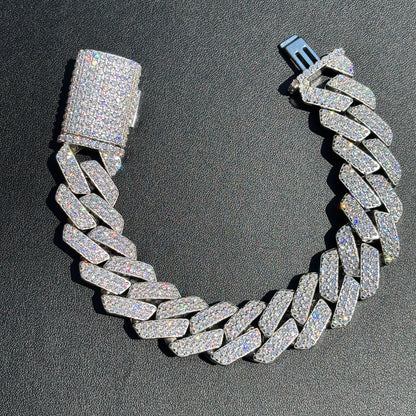 925 Sterling Silver 20mm Moissanite Cuban Prong Bracelet