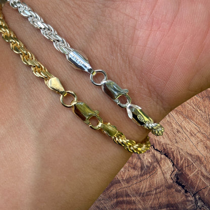 925 Sterling Silver 4mm Diamond Cut Rope Bracelet