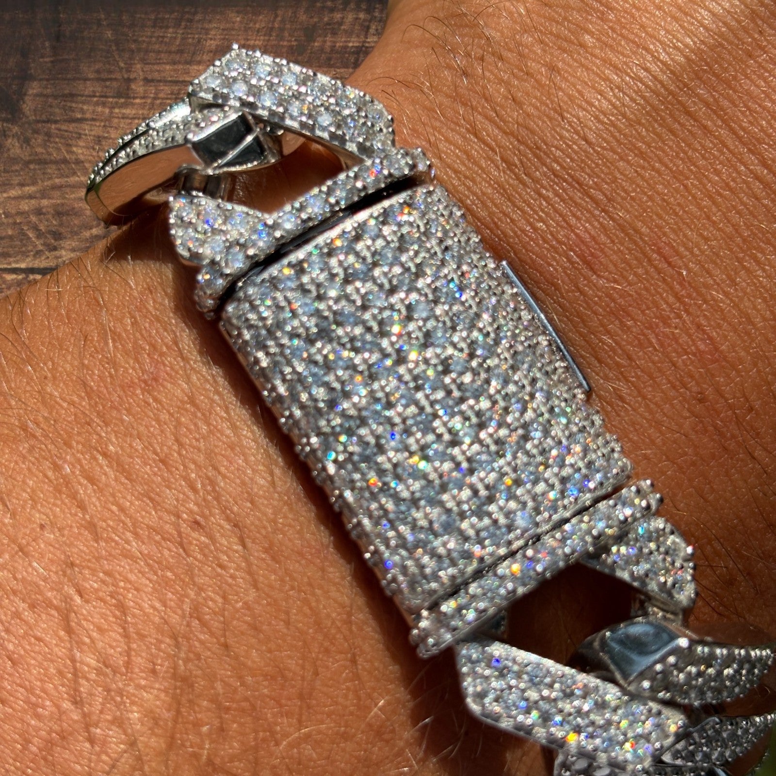 925 Sterling Silver 20mm Moissanite Cuban Prong Bracelet