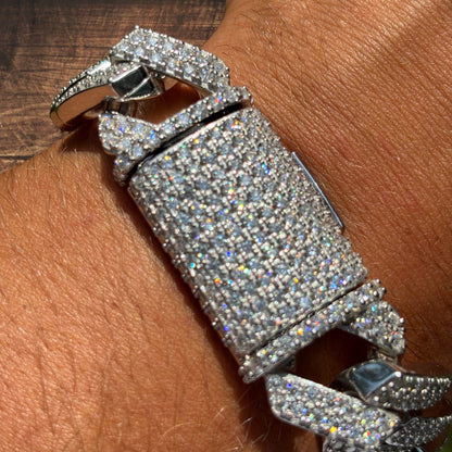 925 Sterling Silver 20mm Moissanite Cuban Prong Bracelet