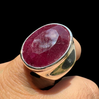 925 Sterling Silver 18ct NATURAL Red Ruby Oval Stone Ring