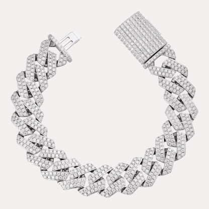 925 Sterling Silver 16mm Moissanite Cuban Prong Bracelet