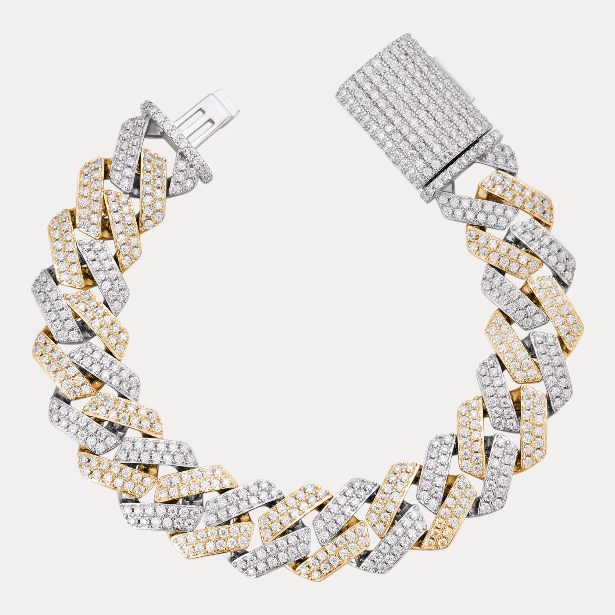 925 Sterling Silver 16mm Moissanite Cuban Prong Bracelet