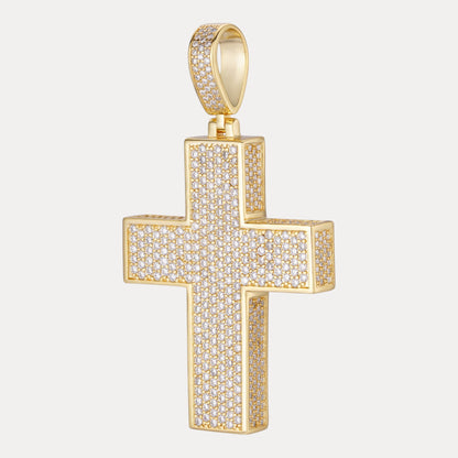 925 Sterling Silver 3D Cross Pendant With Moissanite - Large