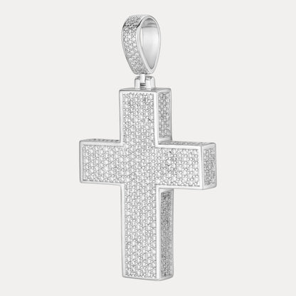 925 Sterling Silver 3D Cross Pendant With Moissanite - Large