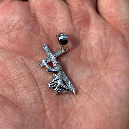 925 Sterling Silver Jesus Carrying Cross Pendant - Small