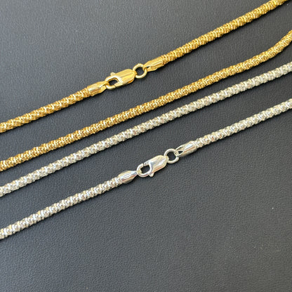925 Sterling Silver 3mm Rock Chain Necklace
