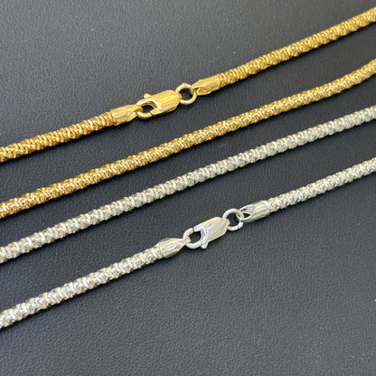 925 Sterling Silver 3mm Rock Chain Necklace