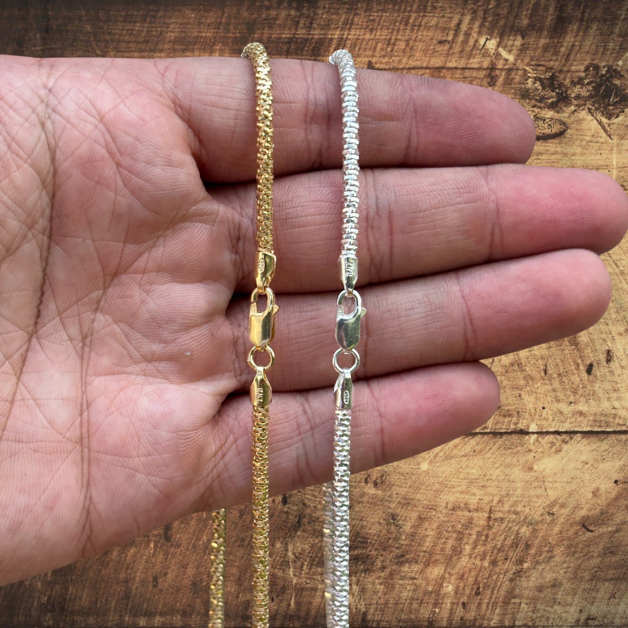 925 Sterling Silver 3mm Rock Chain Necklace