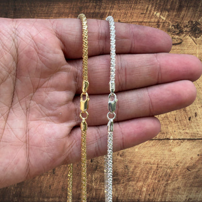 925 Sterling Silver 3mm Rock Chain Necklace